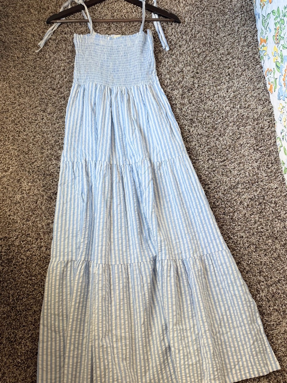 Smocked Striped Maxi Dress for Girls - Light Blue & White